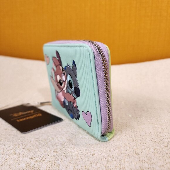 Loungefly Disney Lilo and Stitch Angel Corduroy Pastel Color Block Zip Wallet - Picture 5 of 13